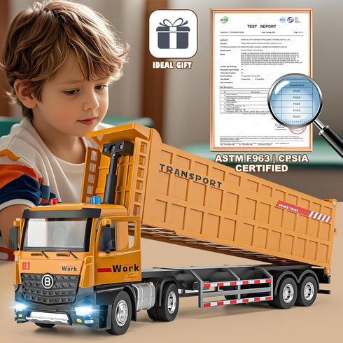 3 4 5 6 7 3 16.5" HAPYAD Dump Truck Toy for Years Old Boys, Large Semi Truck with Metal Cab, Lights and Sounds