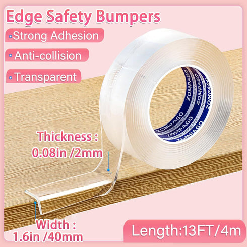 2mm 2.6in 13FT, ZOMPAGO Clear Acrylic Edge Protector Tape, Thick x x Self Adhesive Transparent Bumper Strip for Table