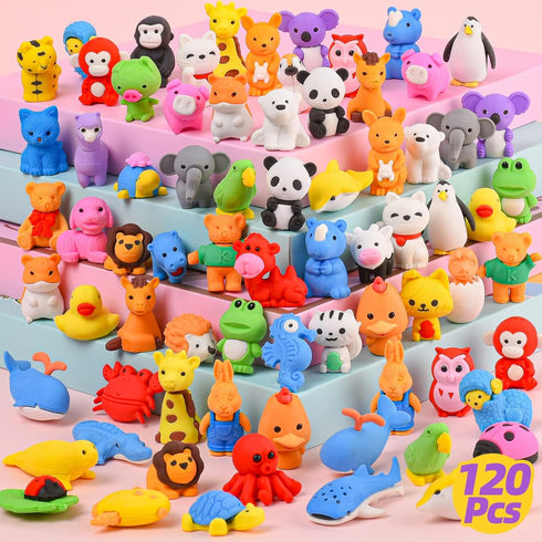 Kaemi 120Pcs Animal Erasers for Kids Desk, 3D Take Apart Erasers Toys for Party Favors and Treasure Box Games
