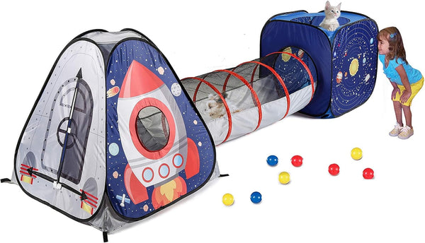 UTEX 3pc Space Astronaut Pop Up Play Tents with Tunnels - Indoor/Outdoor Playhouse for Kids, Boys, Girls