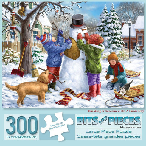 Set 300 Bits and Pieces Value of Two Piece Jigsaw Puzzles for Adults Building a Snowman on a Snow Day, Sunrise Feasting