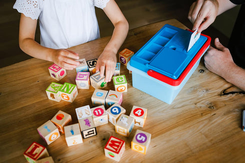 Chuckle & Roar Learning Blocks: Alphabet Blocks & Flashcards, Educational Activity for Preschoolers, Storage Bin