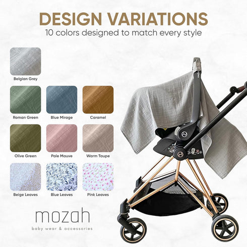 MOZAH Baby Car Seat Cover in Belgian Grey, 100% Organic Muslin, Soft and Breathable Infant Car Seat Essentials