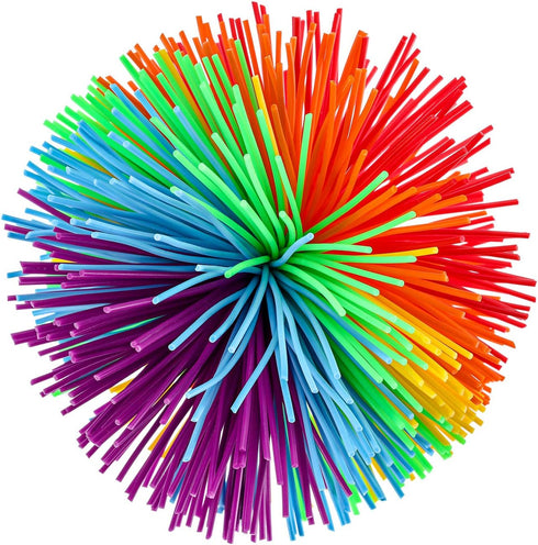 5 Pieces Monkey Stringy Balls - Sensory Fidget Soft Rainbow Pom Bouncy Stress Balls with Storage Bag