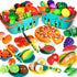 100 PCS Cutting Play Food Toy for Kids Kitchen, Pretend Food Toys with Baskets, Birthday Gifts for Ages 3-5