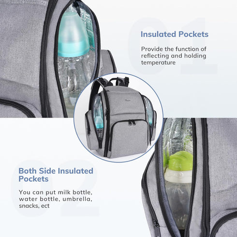 Backpack, 4 Mancro Diaper Bag Large Multifunction Waterproof Travel Baby Changing Bag for Dad Mom with Insulated