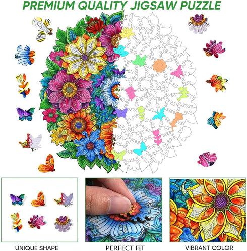200 12.4x11.4 Qiuenisray Mother's Day Wooden Puzzles for Adults Pieces, Spring Flower Jigsaw Puzzles for Woman
