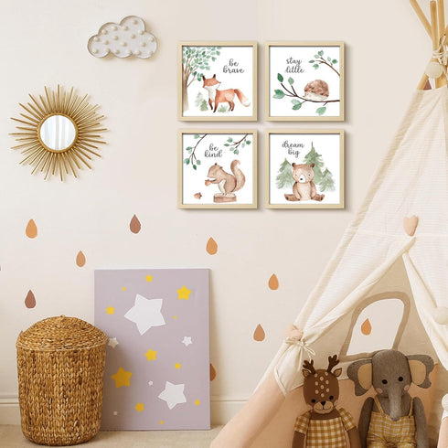 4 Pack Set 10x10 Inch ArtbyHannah Framed Woodland Nursery Wall Decor, Gallery Wall Frame Forest Animal Safari Wall Art