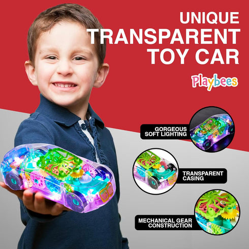 Light-Up Transparent Car Toy for Kids - Bump and Go with Colorful Gears, Music & LED Effects, Great Gift