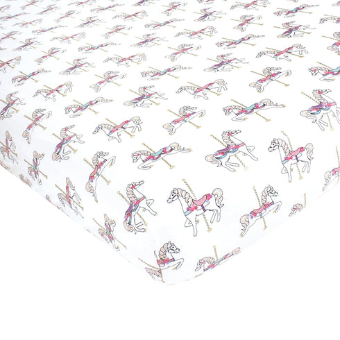 Hudson Baby Unisex Baby Cotton Fitted Crib Sheet - Carousel Horse, One Size