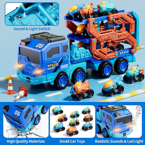 10-in-1 3-5 4-7, 9 3 4 5 6 7 8 IHAHA Toddler Foldable Carrier Space Truck Toys for Kids Boys Ages Long Race Track