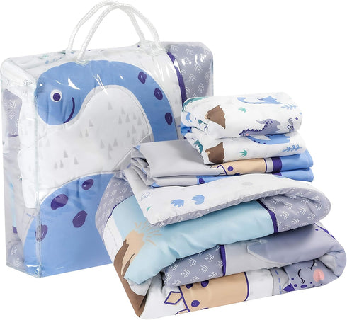 Set 3 Set, La Premura Baby Crib Bedding for Boys Dinosaur Piece Standard Size Nursery Crib Comforter Grey/Blue - Unisex