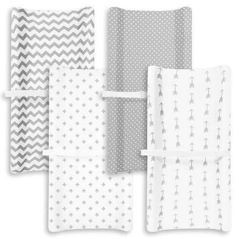 BaeBae Goods 4 Pack Premium Baby Changing Pad Covers Boy or Girl Changing Pad Cover Pure Jersey Machine Washable Grey