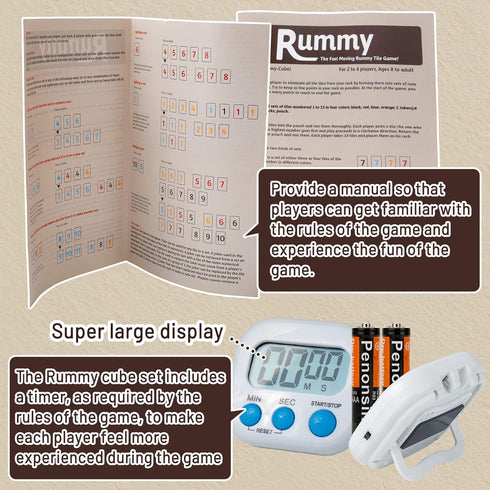 Deluxe Rummy Cube Game Set - 106 Tiles Classic Wooden Game with 4 Handmade Racks & Portable Canvas Bag