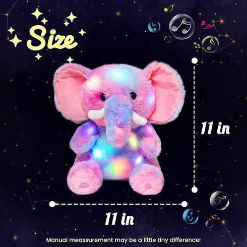 11'' Hopearl Colorful LED Musical Stuffed Elephant Light up Singing Plush Elephish Adjustable Volume Lullaby Animated