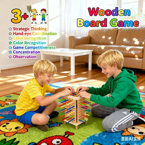 Pichoi 3-8, Montessori Game Wooden Board Game - Multiplayer Family Travel Game - Math Educational Fine Motor Skills Toy