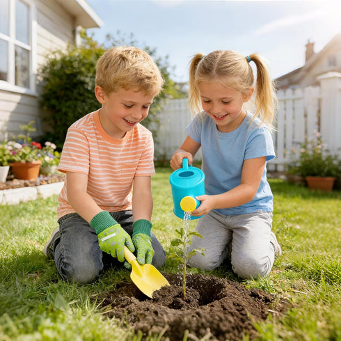 Set Set Biubee Kids Gardening Tools - Sturdy Kids Watering Can Toy Toddler Children's Gardening Kit with Metal Shovel