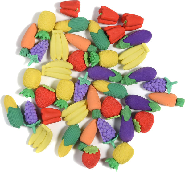 Mini Novelty Cute Fun Food Pencil Erasers for School Classroom Rewards and Party Favors (Fruit & Vegetable)