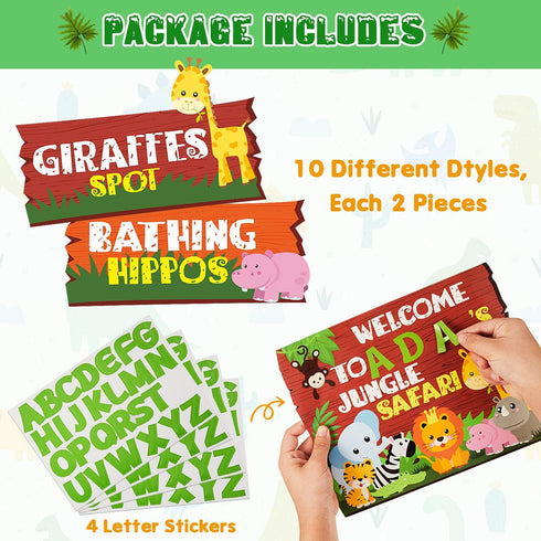 20 Pieces Safari Jungle Party Sign - Animal Signs Decorations for Kids Birthday, Welcome Signage