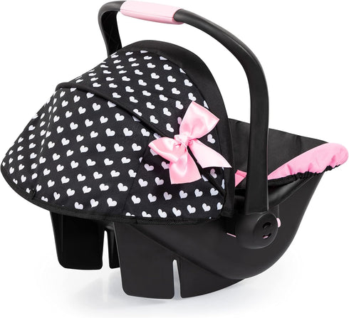 18", 3+, Bayer Design Dolls: Deluxe Car Seat: Hearts Black & Pink - Pretend Play Accessory for Dolls/Plushes Up to Ages