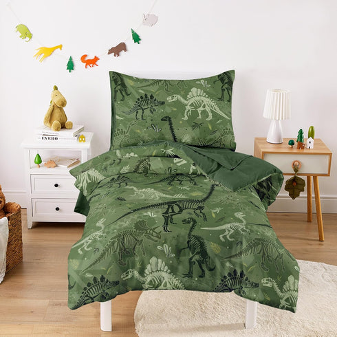 Wake In Cloud - Dinosaur Toddler Bedding Set for Boys, Colorful Dino
