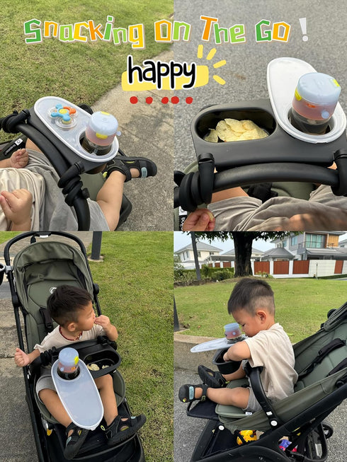 Upgrade Universal Stroller Snack Tray-Compatible with Nuna Uppababy Bugaboo,Stroller Cup Holder Tray with Silicone Arms