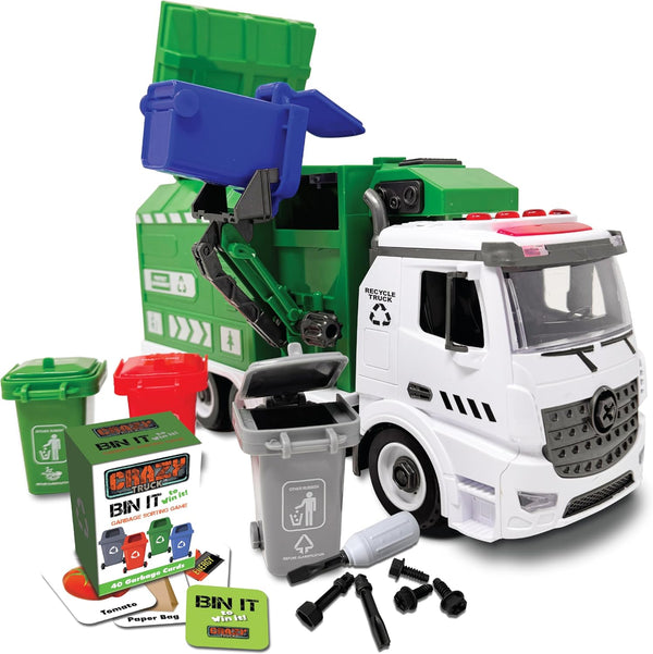 Crazy Truck 1:16 Scale Recycling Garbage Truck Toy with Lights & Sounds,