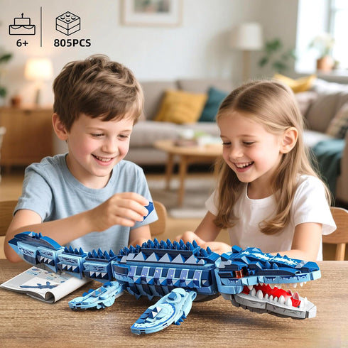 EITOLNR Set, 805 8-12 Mosasaurus Dinosaur Building Blocks PCS Dinosaur World Building Toy, Jurassic Ocean Animal Model