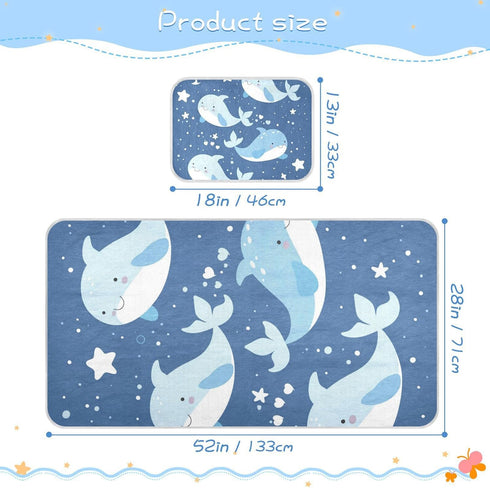 SyXIOP 28" 52" Cute Blue Whales Cooling Baby Waterproof Crib Mattress Cover x Washable Pee Pads for Kids, Adult