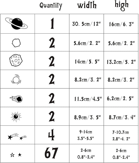 Planet Wall Decal for Boys Room Decor, Outer Space Vinyl Wall Decals, Star Stickers for Kids Bedroom, Nursery (Black)