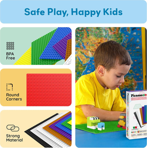 10 Pack 10"x10" Set 3+ PBS01 PicassoTiles Brick Baseplate Classic Building Block Foundation Kit Platform Multi Color