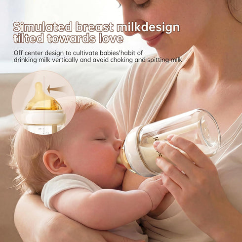 YOUKEBEI 8oz 3Months+ Natural Nursing Glass Baby Bottle - with Anti-Colic Vent System - BPA-Free, with Medium Slow