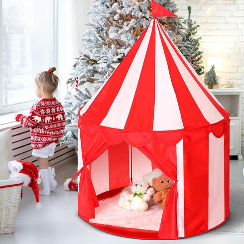 Circus Tent Red Floor, Large Playhouse Castle for Boys Girls, Indoor Outdoor Camping Activity Toys