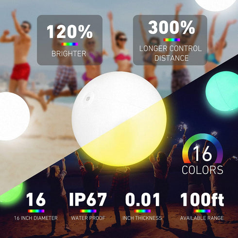 LED Beach Ball with Remote Control, 16 Colors Lights and 4 Light Modes, Pool Toys for Outdoor Beach Party Games