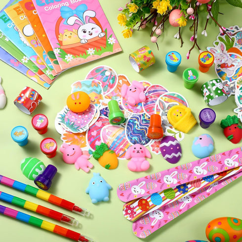 110 Set Seajan Pcs Easter Party Favors Gift Easter Bunny Coloring Book Bulk Crayon Bracelet Stress Ball Sticker