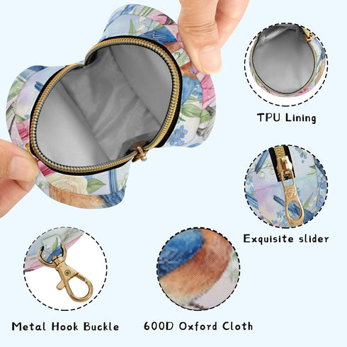 PYBUG Birds Round Pacifier Storage Case, Polyester & TPU Lined with Hook Buckle, Pacifier Container Box for Baby