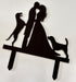 Wedding Anniversary Cake Topper Decoration, Couple Silhouette Bride Groom with 2 Dogs (Black)