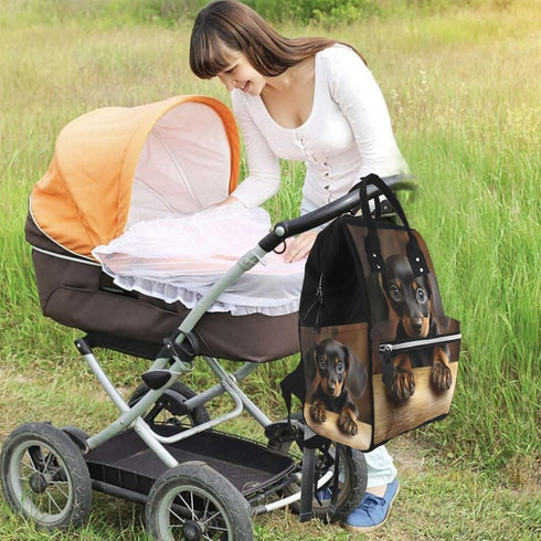 HJTRW Backpack Mummy Backpack Dog Dachshund Diaper Bag for Women Waterproof Large Nappy Bag Nursing Bag