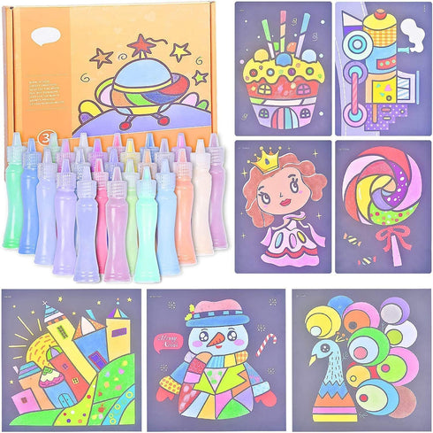 Toptime Sand Art Kits for Kids, 24 Bottles Colored Sand 41 Sheets Sand