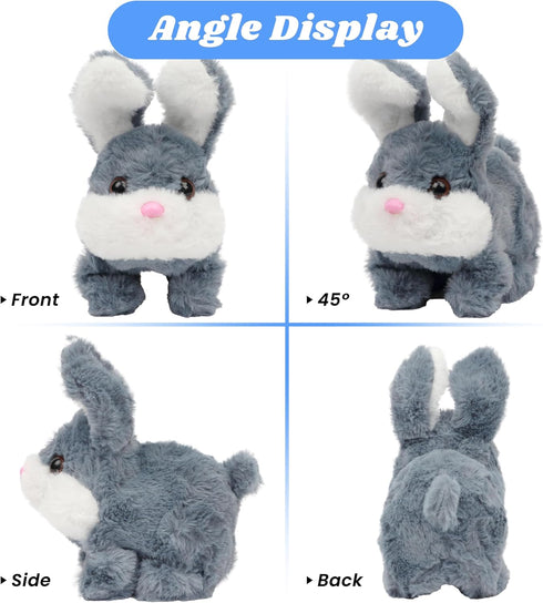 Hopearl Hopping Chubby Rabbit Interactive Electronic Pet Plush Bunny Toy with Sounds and Movements, Animated Walking