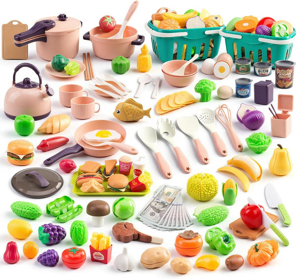 200Pcs Mini Play Kitchen Accessories for Kids, Pretend Cooking Playset with Cookware,