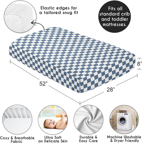 Sweet Jojo Designs Fitted Baby Crib Sheets (Blue and White Gingham Checkered) for Boys, Infant Nursery, Toddler Room