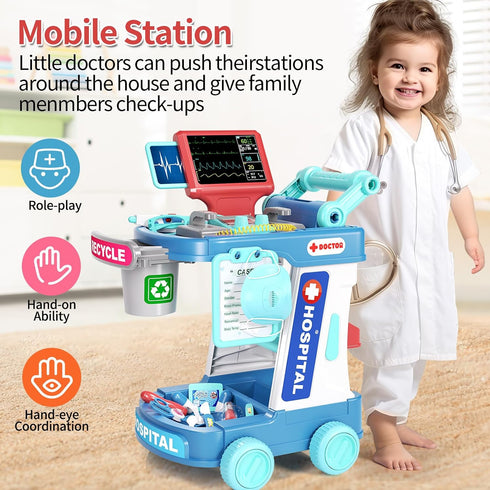 Doctor Kit for Kids - Pretend Doctor Playset with Cart and Stethoscope for Toddlers