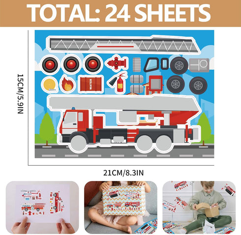 T-Antrix 24 Sheets Make Your Own Fire Truck Sticker Make A Face Stickers for Kids Toddlers DIY Craft Car Sticker Kids