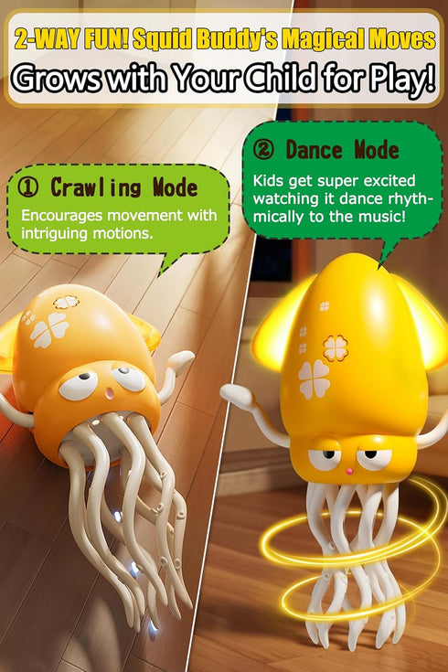 JUYEE 3-6 Magic Dancing Octopus Toy with LED Lights & Music Interactive Crawling & Walking Toy, Auto Obstacle