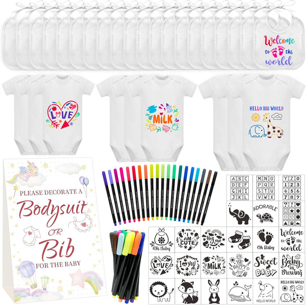 Aisharery Bibs Bodysuits Baby Shower Game Sign Set Newborn Onesies Feeder Gift Fabric