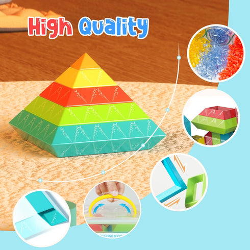 100Pcs 1-3 2-5 Toys,3D 2-4 Montessori Toys for Ages Toddlers Kids Baby,Pyramid Stacking Building Preschool Learning