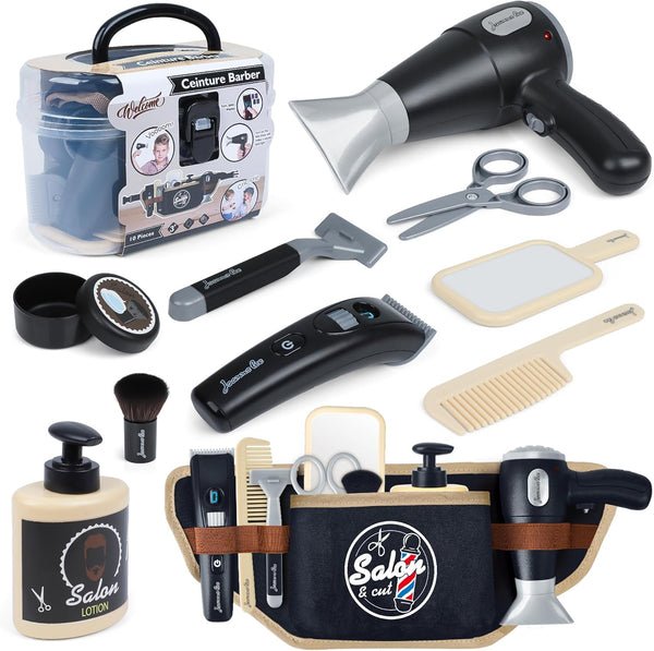 WishaLife Kids Barber Shop Playset - Hair Cutting Kit for Boys, Kids Shaving Kit, Hair Salon Pretend Play Toy Gift for