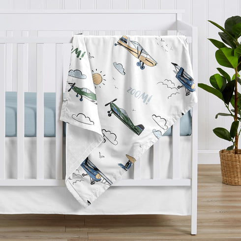 Sweet Jojo Designs Vintage Airplane Boy Soft Baby Blanket Receiving Security Stroller Swaddle Toddler Newborn Infant