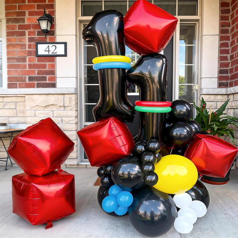 Balloons,22Inch 4D 6Pcs Red Cube Foil Square Foil Balloons Building Block Balloons for Birthday Anniversary Baby Shower
